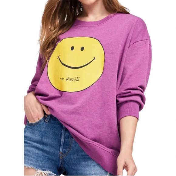 NWT Wildfox x Coca-Cola Smile with Coke! Roadtrip Sweatshirt in Purple Wine L - Picture 1 of 8